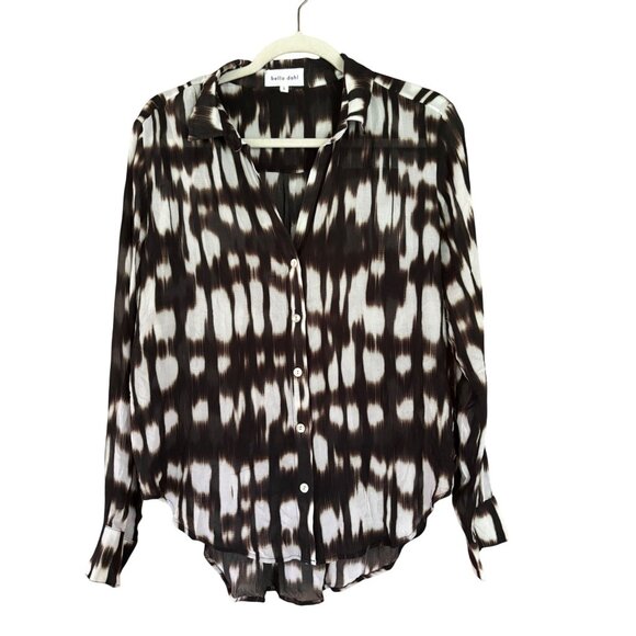 Bella Dahl In Black & White Blurred Ikat Print Button Down Blouse Lightweight - Picture 12 of 13